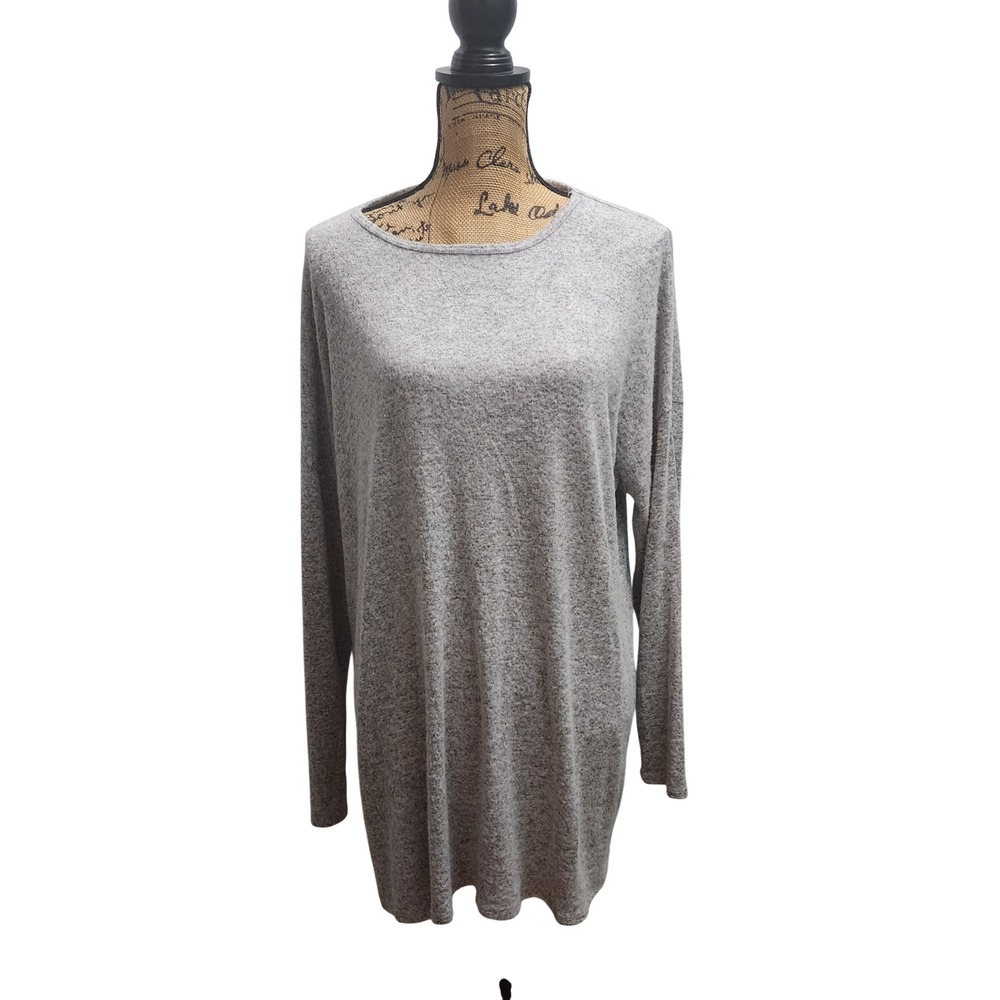 Grateful Hearts Womens Gray Long‎ Sleeve Tunic Top Oversized 1X 4XL